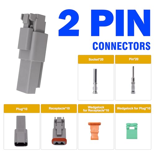Deutsch 2 Pin DT Connector Kit, Gray Waterproof DT Connectors with Tweezers - style: 10 Sets 2 Pin
