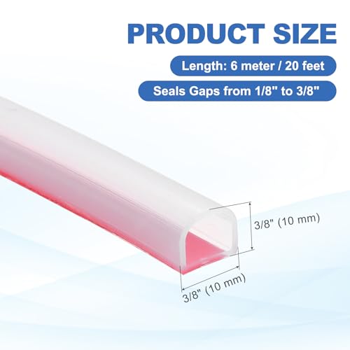uxcell Weather Stripping Door Seal, 20 ft Self-Adhesive D-Shape Seal Strip Silicone Insulation Window Gap Filler for Door Frame Sealing Gap (3/8" W x 3/8" T, Clear) - size: 20 ft x 3/8" x 3/8"