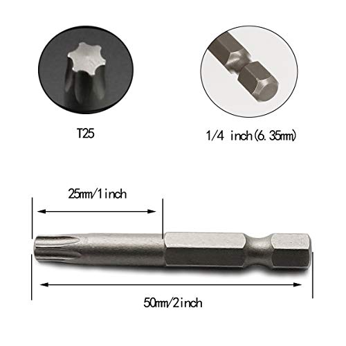 10PCS 2"/50mm T25 Torx Head Screwdriver Bit Set, 1/4 Inch Hex Shank with Quick Release Slot,S2 Steel Magnetic Security Tamper Proof Star 6 Point Screw Driver Kit Tools - color: 50mm/2inch, size: T25