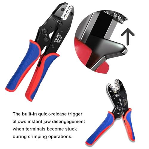 6Pcs Crimping Tool, Ratchet Wire Crimping Tool Set, for Heat Shrink, Insulated Nylon, Ferrule Wire End, Non-Insulated, Open Barrel Terminals, Solar Connectors, with Storage Box