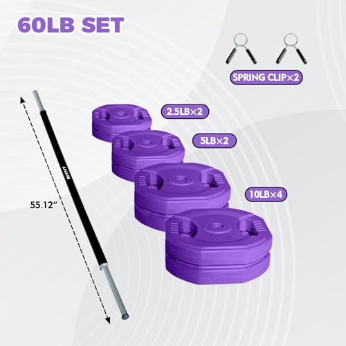RitFit Adjustable Barbell Weight Set with Padded Bar for Home Gym - style: 60LB purple
