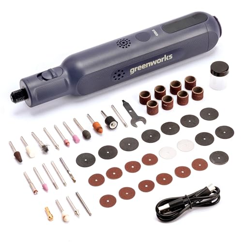 Greenworks 8V Mini Cordless Rotary Tool Kit with Led light,6-Speed &USB Charging with 52 Accessories,Multi-Purpose Power Rotary Tool for Sanding, Polishing, Drilling,Engraving, DIY Crafts