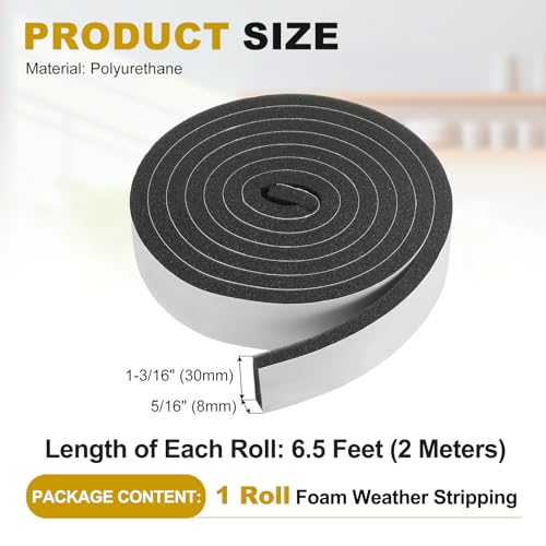 uxcell Weather Stripping Door Seal, 1-3/16" x 5/16" x 6.5 Ft Adhesive Foam Tape Seal Soundproof Insulation Strips for Door Frame Window Gaps (1 Roll, 6.5 Feet) - size: 1-3/16" x 5/16" (6.5 Ft)