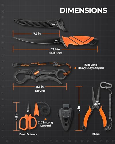 KastKing SteelStream Fishing Tool Set, Fishing Gear | Corrosion Resistant Fishing Pliers, Fillet Knife, Scissors, 55 lb Floating Fish Lip Gripper, Multi-Function Fishing Tools