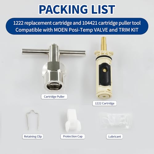 1222/1222B Cartridge Pressure Balancing with 104421 Removal Tool Replacement, Compatible with Moen Posi Temp Single Handle Tub/Shower Faucets Plumbing Repair Kit,Brass - style: 2
