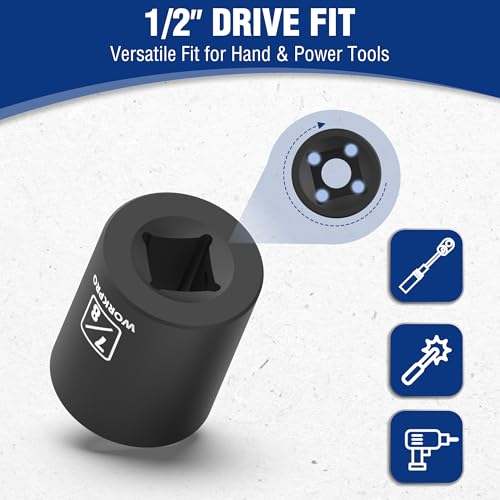 WORKPRO 1/2” Drive Shallow Impact Socket Set, SAE Cr-V Steel 6-Point Socket Set with Storage Case for Automotive Maintenance and Repairs (14PCS 3/8”-1-1/4") - size: 14 PCS, SAE