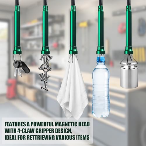 Flexible Grabber Tool, Magnetic 4-Claw Gripper (24", Green) - size: Green Magnetic