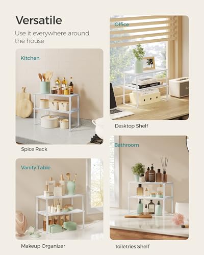 SONGMICS Cabinet Organizer Shelf, Set of 2 Spice Rack, Kitchen Storage - color: Cloud White + Snow White, size: 15.6"w