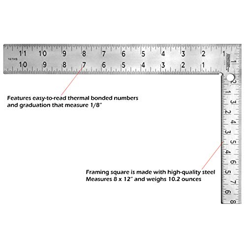 Johnson Level & Tool CS10 Professional Easy-Read Steel Carpenter Square, 8" x 12", Silver, 1 Square - size: 1 Count (Pack of 1)