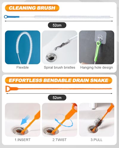 Drain Auger 25Ft, Drain Snake Auger Kit With Drill Adapter, Plumbing Snake Drain Hair Clog Removal Tool Set for Kitchen Bathroom Shower, Storage Bag and Gloves