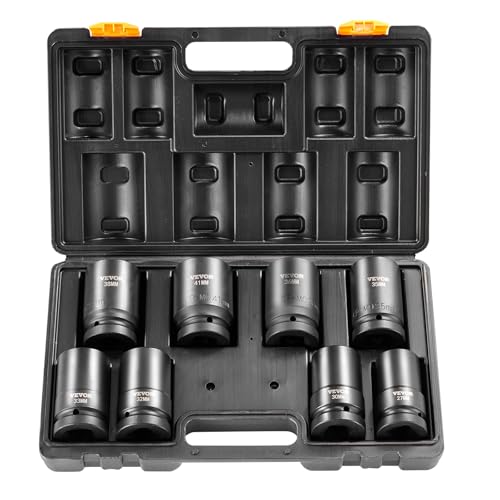 VEVOR 1" Drive Impact Socket Set, 8 Piece Deep Socket Set Metric 27-41mm, 6 Point Cr-Mo Alloy Steel for Auto Repair, Easy-to-Read Size Markings, Rugged Construction, Includes Storage Case - size: 1" 8 PCS CR-MO