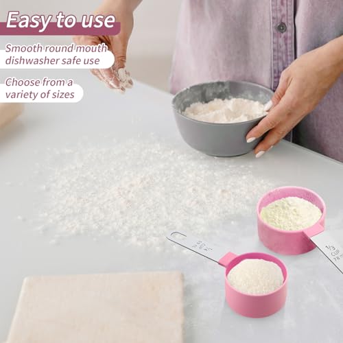 Measuring Cups Set Measuring Spoons Set, Nesting Measure Cups with Stainless Steel Handle, For Measuring Dry and Liquid Ingredients Small Teaspoon with Plastic Head (Pink) - color: Pink