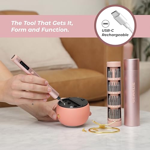 Precision Electric Screwdriver Kit - Heavy Duty Rechargeable Screwdriver + 62 Magnetic Bit Set in Satin Aluminum Travel Case - Pretty and Practical Cordless Driver Tool Set for Women