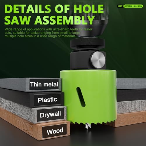 19-Piece Bi-Metal Hole Saw Kit with Quick Change Arbors in Sizes from 3/4" to 2-1/2" for Professional Wood, Thin Metal, PVC and Cutting - size: 3/4"-2-1/2"