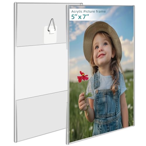 Bluesun 5x7 Picture Frame set of 2 pack Acrylic Picture Frame - transparent 5x7 Frames Wall Hanging Vertical, Frameless Clear Frame Various Decorative Style - color: Hang wall, size: 5x7 2 Pack