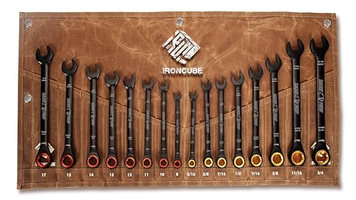 ironcube 16-Piece SAE/Metric CR-V 72-Tooth Ratcheting Wrench Set - size: 16- Pcs Regular-Length