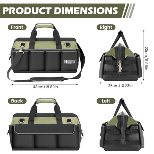 VJI 19" Portable Heavy Duty Tool Bag with Adjustable Shoulder Strap, Green - color: Green, size: Large