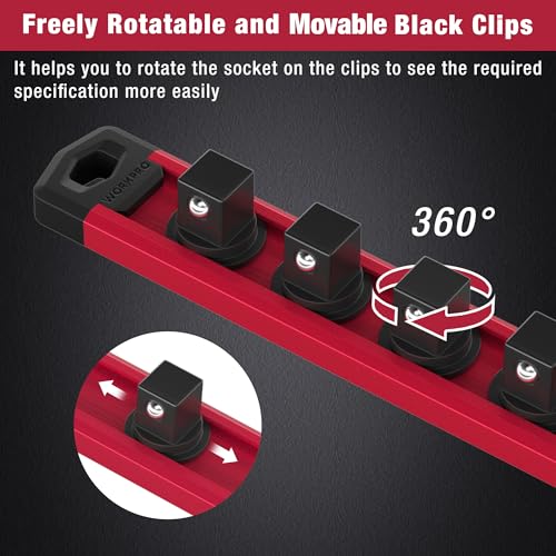 WORKPRO Magnetic Socket Organizer, Heavy Duty 1/2-Inch Drive Socket Rail - color: Red, size: 1/2" DR