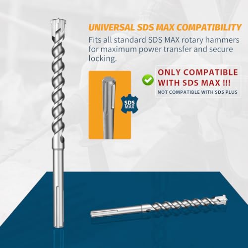 1" x 13" (340mm) SDS Max Concrete Drill Bit, 4-Cutter Cross-Head Heavy-Duty Masonry Bit with Extended Length Design for Deep Drilling, Upgraded Tempered for Stone & Brick - size: 1" x 13" (340mm)