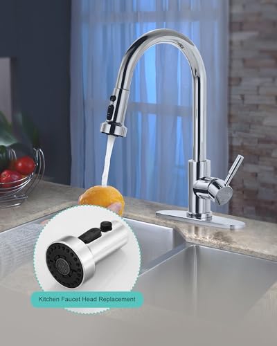 ARCORA Pull Down Kitchen Faucet Head Replacement with 13 Adapters, 3 Modes - color: Chrome