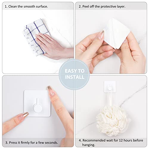 VIS'V Adhesive Towel Hooks, Shower Wall Stick on Hooks, White, 4 Pcs - color: White