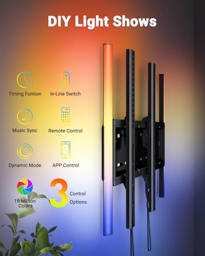 PERLESMITH Tilt TV Wall Mount with LED Light, TV Mount for 26–60 Inch TVs up to 115 lbs, Low Profile Backlit TV Bracket with Music Sync, Fits 8″/16″ Wood Studs, Max VESA 400x400mm, PSTVM74B - size: 23-60" Tilt TV Wall Mount with LED