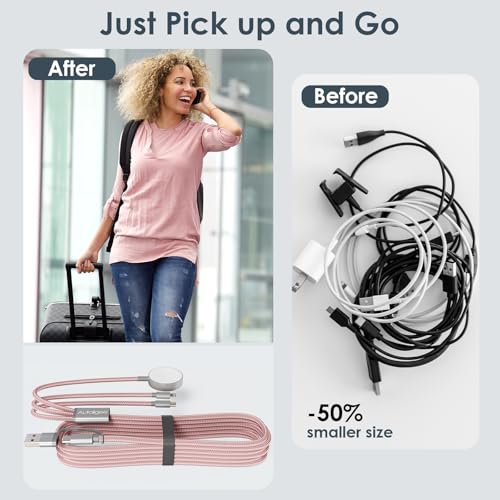 2Pack Travel Essentials,Multi Charging Cable for Apple Watch Charger Pink - color: Pink, size: 2pack-4ft