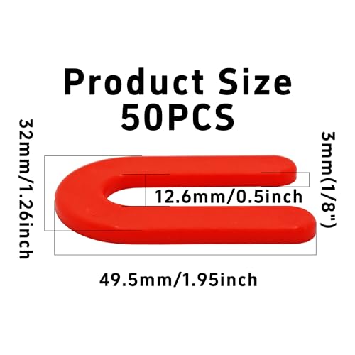 50PCS Horseshoe Tile Spacers, 1/8 Inch U-Shape Plastic Structural Shims for Tile Leveling System, Red Tile Leveling Clips for Ceramic Floor and Wall Installation - size: 1/8 Inch
