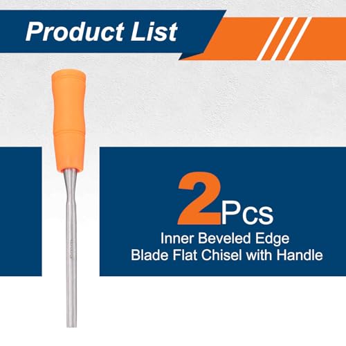 HARFINGTON 2pcs Wood Chisel 1/4" Carbon Steel Inner Beveled Edge Blade Wood Working Flat Chisel with Plastic Non-Slip Handle for Woodworking Carving DIY Projects, Orange - size: 1/4"