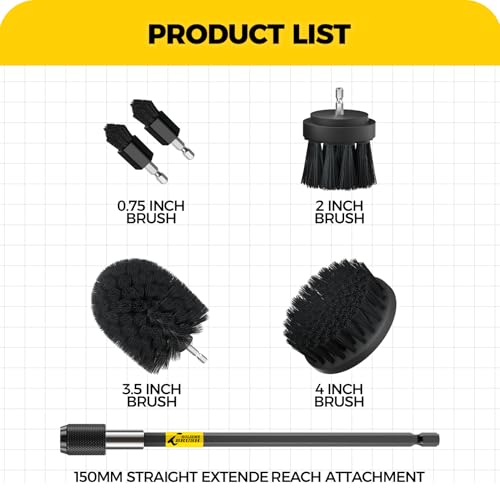 Holikme 6Pack Drill Brush Power Scrubber Cleaning Brush Extended Long Attachment Set All Purpose Drill Scrub Brushes Kit for Grout, Floor, Tub, Shower, Tile, Bathroom Black - color: Black