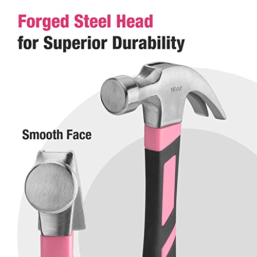 WORKPRO 16 oz Claw Hammer, Pink Hammer with Fiberglass Handle, Pink Ribbon - color: Pink Ribbon, size: 16 oz