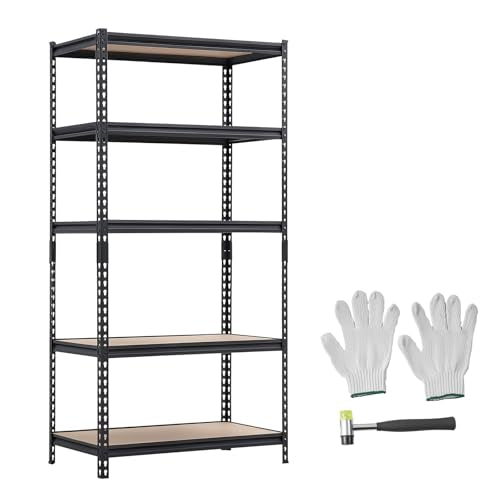 VEVOR Storage Shelves, 5-Tier Adjustable, 2000 lbs Capacity, Heavy Duty Garage Storage Shelving Unit, Metal Utility Rack Shelf, for Garage Warehouse Basement Kitchen, 36.34" W x 16.34" D x 71.38" H - size: 16.34" D x 36.34" W x 71.38" H