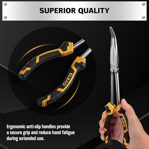 3-Piece 11 Inch Long Reach Pliers Set with 3 Magnetic Plier Racks, Extra Long Needle Nose Pliers Set Includes Straight, 45° & 90° Bent Nose Plier, Pliers Tool Set for Tight Spaces - style: 3pcs Long Reach