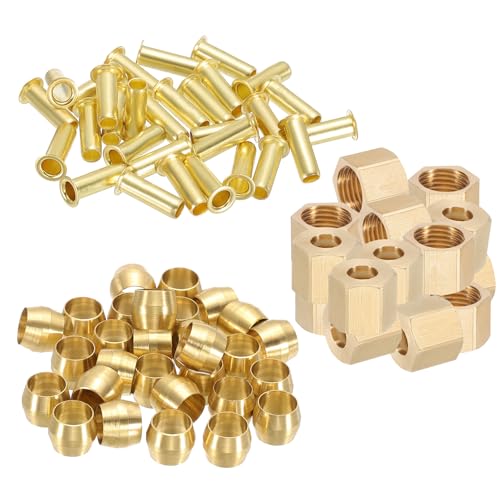 PATIKIL 90Pcs Brass Compression Fittings Assortment Kit, 1/4" Compression Sleeves Ferrules Inserts Nuts for Connecting Air, Fuel, Water, Oil and Inert Gases