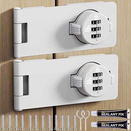 Keyless Cabinet Door Locks with Combination - 3 Digit Closet Door Lock with Code for Swinging Sliding Bifold Double Door Cabinet Lock - Cupboard Locks for Pantry Barn Gate,Drawers 2 Pack White - color: White, size: 2 Pack