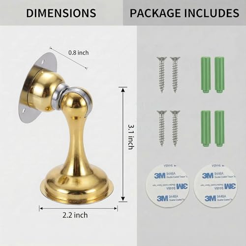 Magnetic Door Stopper 2 Pack, Multi-Angle Wall Guard, Gold - color: Gold