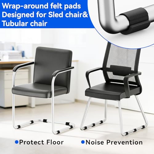 Sled Base Chair Floor Protectors Sled Base Chair Glides Wrap Around Floor Savers,Chair Leg Protectors Furniture Pads,Protect Floors Anti-Scratch Reduce Noise Easy Install (24pcs, Black Felt Pads) - size: Black Felt Pads