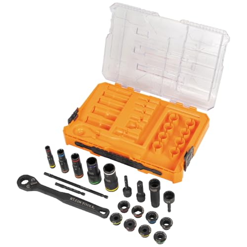 Klein Tools 65240 KNECT Impact Deep-Well Flip Socket and Low-Profile Pass Through Socket Set, SAE, 20-Piece, MODbox Case, 1/4-Inch and 3/8-Inch Drive - style: 20-Piece