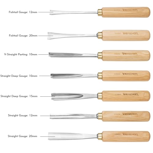 7-Piece Wood Carving Chisel Tools Set, Sharp CR-V Steel Blades - size: 7-Piece with Ash Handle