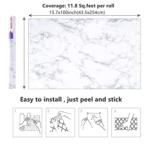 Arthome White Marble Contact Paper - Peel and Stick Wallpaper - Self-Adhesive & Removable Wall Paper for Furniture Desk, Kitchen Countertop, Cabinet, Shelf Liner, Wallcovering, (17"x120") - color: White Marble, size: 17" x 120"