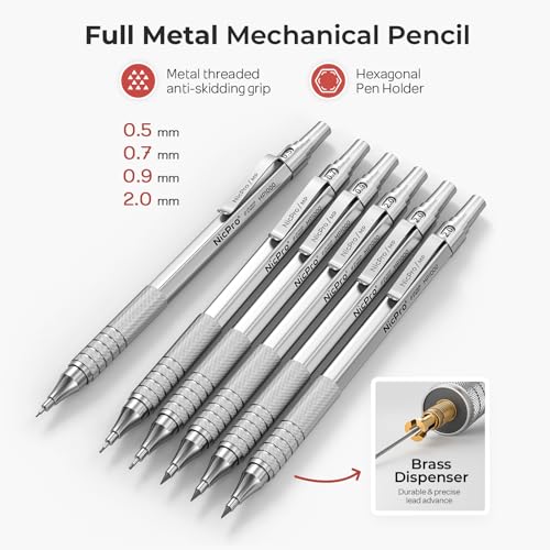 Nicpro 30PCS Silver Metal Mechanical Pencils Set in Leather Case - color: Silver