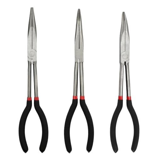 3-Piece 11" Extra Long Nose Pliers Set with Insulated Comfort Grip Handles - size: 3 Pieces - 11" - Straight/25°/45°