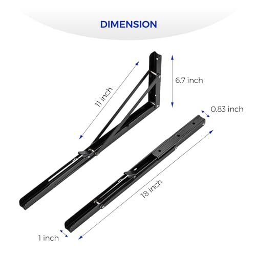 Ravinte Matte Black Folding Shelf Brackets, 18 Inch, 2 Pack - size: 18 Inch
