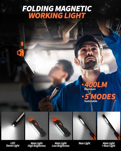 LED Work Light, Foldable Magnetic Work Light,Mechanic Light with 180°Rotate - color: Orangey