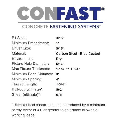 CONFAST 1/4" x 2-3/4" Hex Head Concrete Screw Anchor with Drill Bit for Anchoring to Masonry, Block or Brick (100 per Box) - size: 1/4" x 2-3/4"