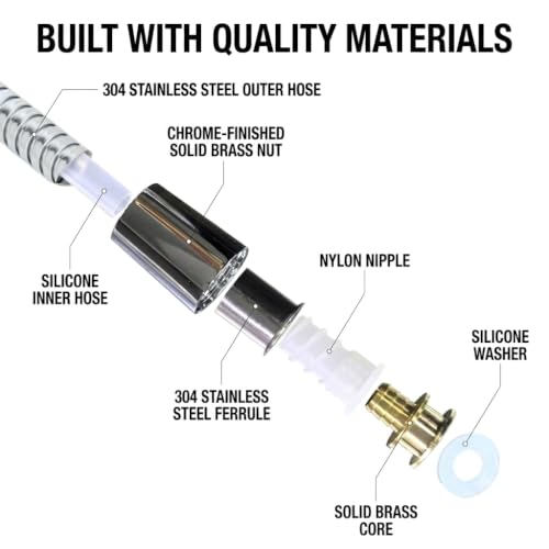 59 Inch Shower Hose Replacement, Stainless Steel, Chrome - color: 59''-Chrome