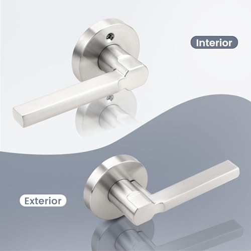 Satin Nickel Passage Door Handle,Brushed Nickel Round Interior Door Lever for Hallway and Closet,Keyless Non-Locking Door Lock,Left and Right Hand Reversible,6Pack - color: Satin Nickel, size: Passage