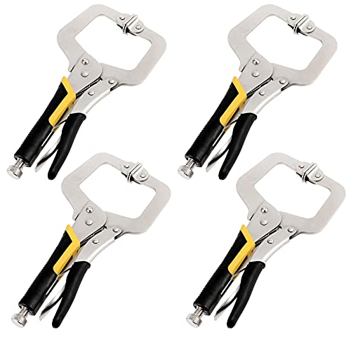 SEUNMUK 4 PCS 11 Inch C Clamp Locking Pliers with Swivel Pads, Heavy Duty Welding Clamps, Locking Clamp Pliers for Woodworking, Gripping and Welding, rubber handle protect - size: 4 PCS 11 Inch