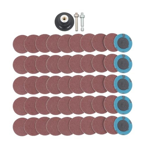 waltyotur 50pcs Quick Change Disc Set, Heavy Duty Sanding Discs with 1/4" Holder, Aluminum Oxide, 60Grit, 2 inch Sanding Discs for Surface Treatment, Polishing and Grinding, Deburring