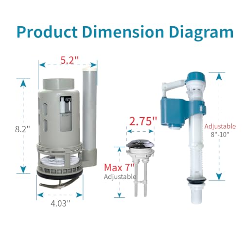 3-Inch Dual Flush Valve Replacement Kit for One Piece Toilet: Include 8" Height Flush Valve, 2.2" Threaded Button, Fill Valve. Fits Tanks 10-13.5" Tall, Drain Holes 3.2-3.6" - size: 3-Inch Drain Outlet
